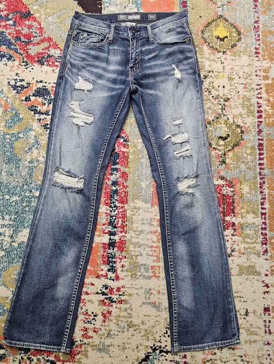 BKE Other - BKE Buckle Jeans Mens Carter Bootleg 30L 30x35 Blue Denim Medium Wash Distressed
